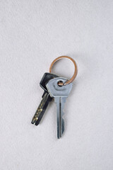 metal keys on a white background, space for copy