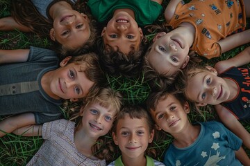 Directly above portrait of children lying