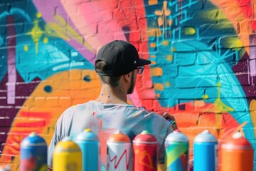 Obraz na płótnie Canvas Artist Painting Colorful Graffiti on Wall