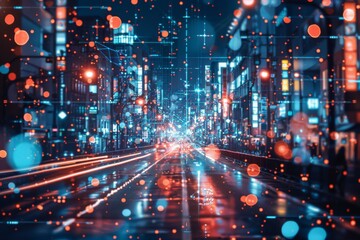 Fototapeta premium Futuristic cityscape and people concept with network connection.