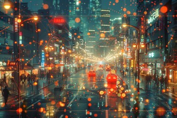 Fototapeta premium Futuristic cityscape and people concept with network connection.