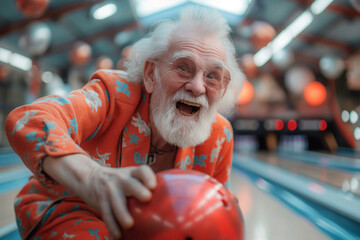 older man playing bowling