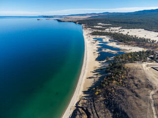 Sarayskiy beach. Shamanka Rock. Lake Baikal at Olkhon Island. the village of Khuzhir