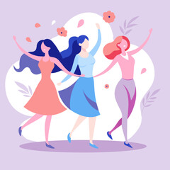  International Women's Day concept with happy multinational diverse women celebrate womens day. Struggling for freedom, independence, equality. Flat style vector illustration