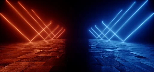  Sci FI Futuristic Neon Laser Background Stage Cyber Vibrant Orange Blue Glow Empty Space Concrete Tiles  Underground Corridor Tunnel 3D Rendering © IM_VISUALS