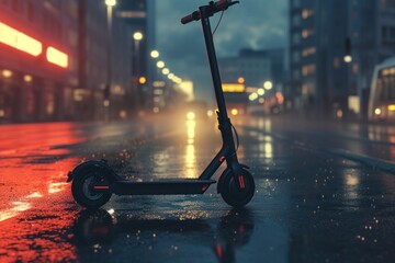 Modern city environment showcasing a photorealistic image of a stationary electric scooter on the road