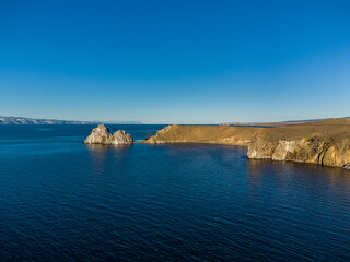 Fototapeta na wymiar Shamanka Rock. Lake Baikal at Olkhon Island. the village of Khuzhir