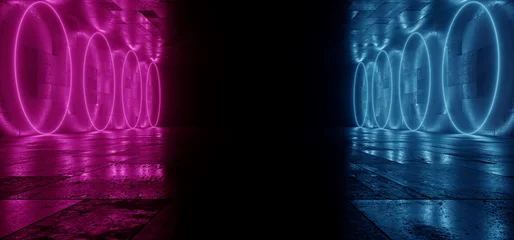  Sci FI Futuristic Neon Laser Background Stage Cyber Vibrant Purple Blue Circle Glow Empty Space Concrete Tiles  Underground Corridor Tunnel 3D Rendering © IM_VISUALS