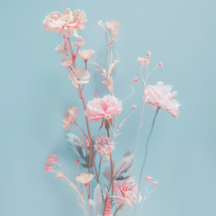 Flowers in pastel style on blue background