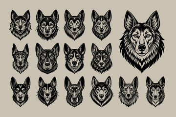 Silhouette of Sarabi dog head illustration design bundle