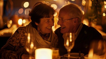 Obraz na płótnie Canvas Elderly Couple Sharing Tender Moment by Candlelight 