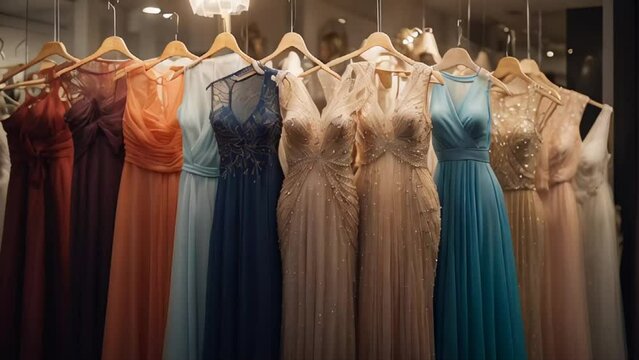 Beautiful evening dresses in the salon