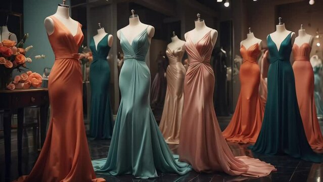 Beautiful evening dresses in the salon
