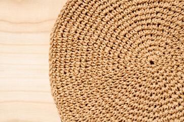 Close-up of a raffia napkin. Crochet.