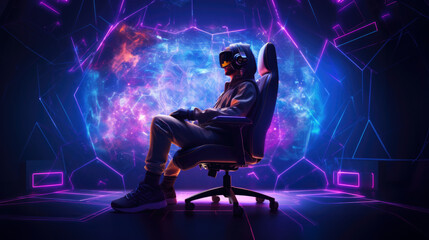 Cyber Gamer in Neon-Infused Virtual Space