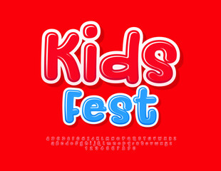 Victor bright flyer Kids Fest. Artistic Red Font. Playful style Alphabet Letters and Numbers set.