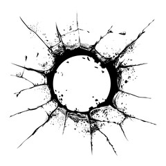 Silhouette bullet hole in glass black color only