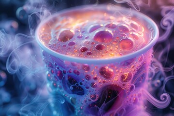 A refreshing soft drink in a clear cup, with sparkling bubbles dancing within the fluid, inviting me to take a sip and quench my thirst - obrazy, fototapety, plakaty