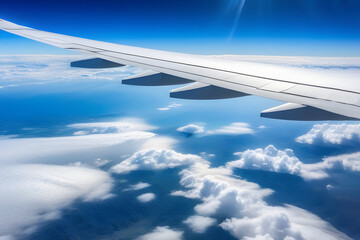 Obraz premium Wing of an Airplane Flying Above Clouds