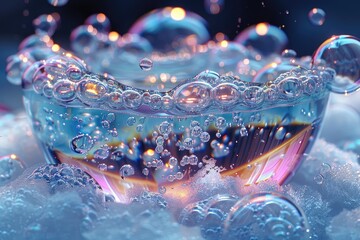 Captivatingly clear water bubbles dance with fluid grace, creating a mesmerizing display of liquid...