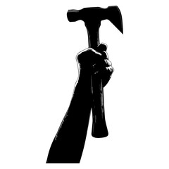 Silhouette hand holding hammer for construction or labor day celebration logo symbol