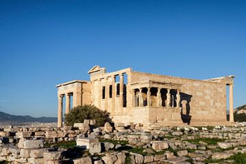 View of Erechtheion, also known as Erechtheum, temple dedicated to Athena and Poseidon in Athens,...