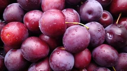 Top view of the fruit background filled with red and purple plums