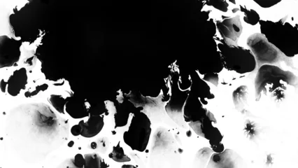 Deurstickers Macro Shot of Black Ink Drops Isolated on White Background © Lukas Gojda
