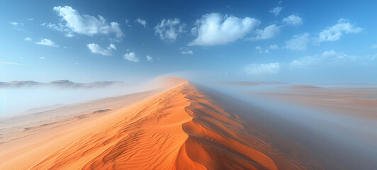 Sand dunes in the desert, hot and dry desert landscape. 3D Illustration 