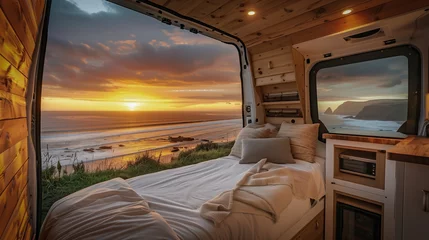 Küchenrückwand Plexiglas Camps Bay Beach, Kapstadt, Südafrika view of the sea from a camper