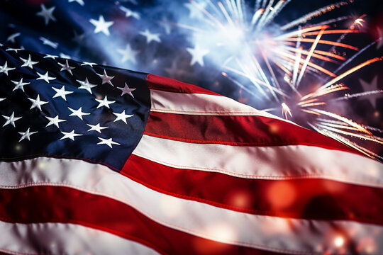 Generative AI colorful memorial independence day american flag day holiday stock image illustration wallpaper