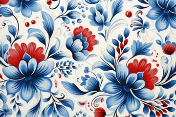 Fototapeta na wymiar Abstract floral pattern. Blooming red and blue flowers on a light background