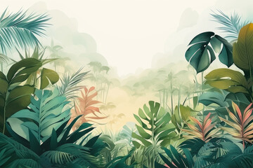 Green tropical background with copy space