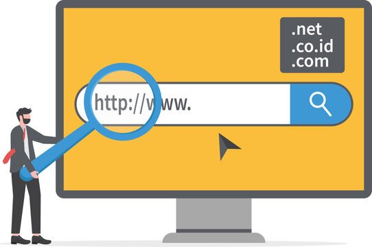 Illustration concept of domain with the person holding the magnifying glass.

