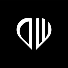 DW creative love shape monogram letter logo. DW Unique modern flat abstract vector letter logo design.
