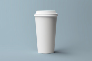 Blank takeaway white color paper cup with lid in the copy space. Disposable recyclable cup mockup. Packaging template for product design, branding, and display. Generative AI 