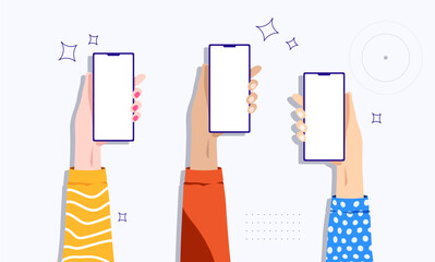 vector of people holding smartphones, hand raises smartphone. Lifting smartphones up. simple illustration of hand and smartphone. source of vector design materials for work and other needs
