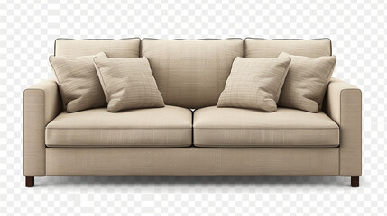 Minimalist linen sofa, understated elegance for contemporary interiors on transparent background.png format 