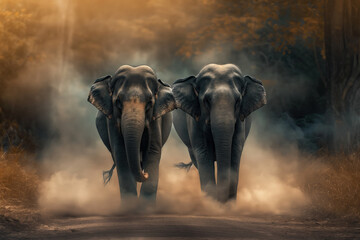 elephants walking through the savanna during the day