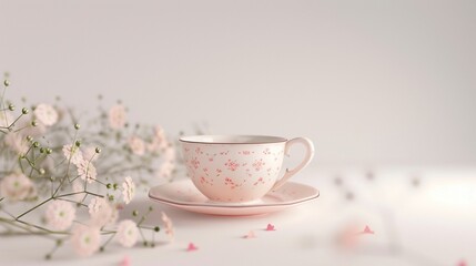 Obraz na płótnie Canvas A whimsical and charming Mother's Day card design showcasing a teacup and a delightful message, created with warmth on a minimalist white background, in realistic