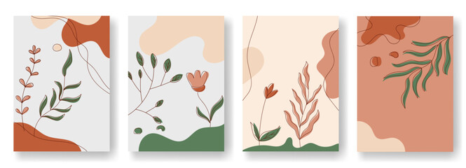 Flower posters set. Botanical wall arts with trippy groovy spring floral plants hand drawn.