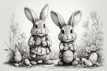 Obraz premium Happy Easter Sunday Rabbit and Egg Hunt