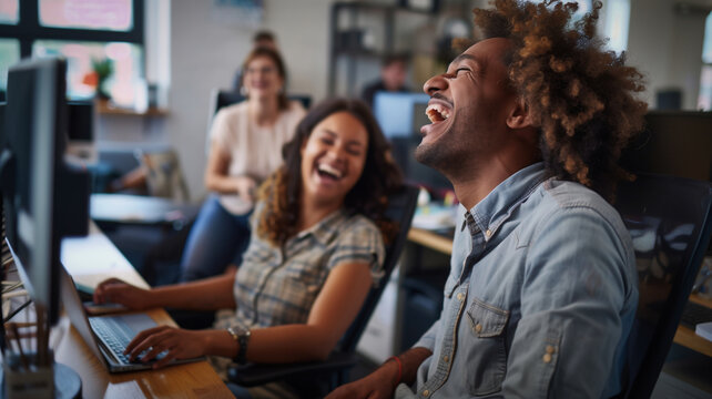Colleagues have fun in the office 