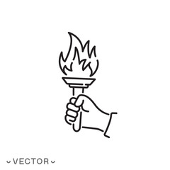 hand hold torch icon, thin line symbol isolated on white background, editable stroke eps 10 vector illustration