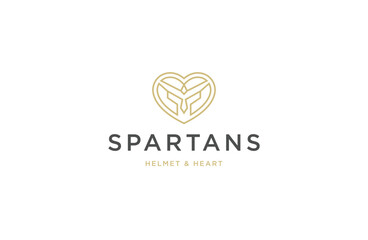 Spartan helmet with line logo icon design template