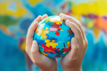 Глобус в руках, puzzles as a symbol of autism