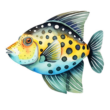 Clown Tigerfish Watercolor Illustration Transparent Background