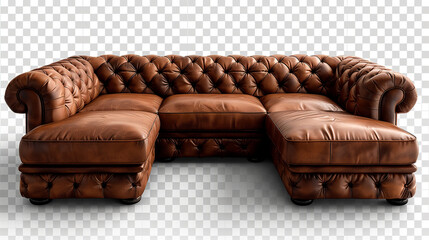 Sleek leather sectional, epitome of contemporary luxury on transparent background.png format 