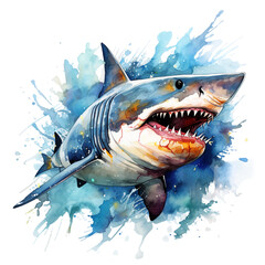 Tiger Shark Watercolor Illustration Transparent Background