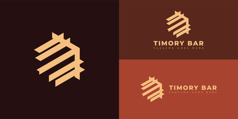 Fototapeta premium Abstract initial letter TB or BT logo in soft gold color isolated in multiple brown backgrounds applied for cafe and bar logo also suitable for the brands or companies have initial name BT or TB.